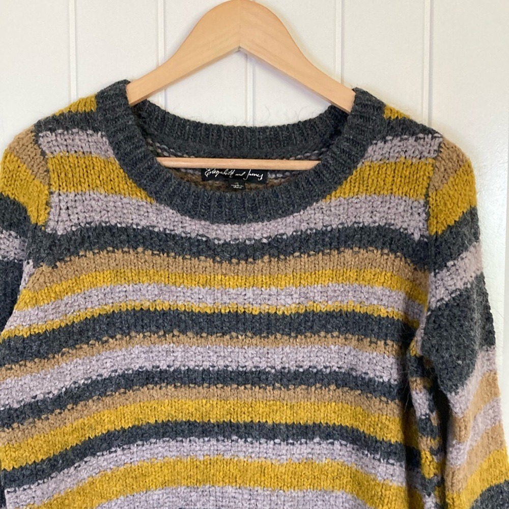 Elizabeth and James Alpaca Wool Blend Yellow Gray Crew Neck Sweater Size Small‎ - Picture 3 of 10